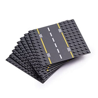 Apostrophe Games Large Building Blocks Road Base Plates Compatible with All Major Brands  8Pcs Straight and Curved Road Plates for Construction Blocks  7.5 x 7.5 Inch Street Baseplates