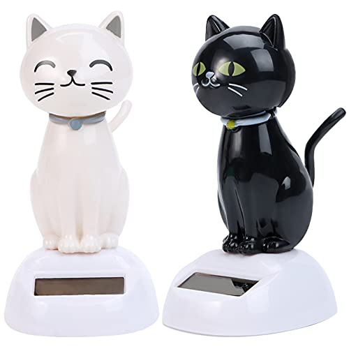 Decsun 2 PCS Solar Dancing Toys Cat Tiger Ornaments Figures Bobble Head for Window Party Car Desk Home Kids Gift (Cat)