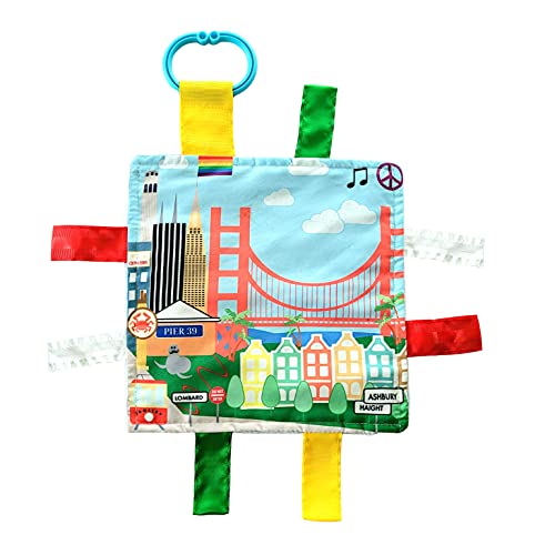 City Baby Crinkle & Teething Tag Square Tummy Time Stroller Toy 8x8 inch (San Francisco)