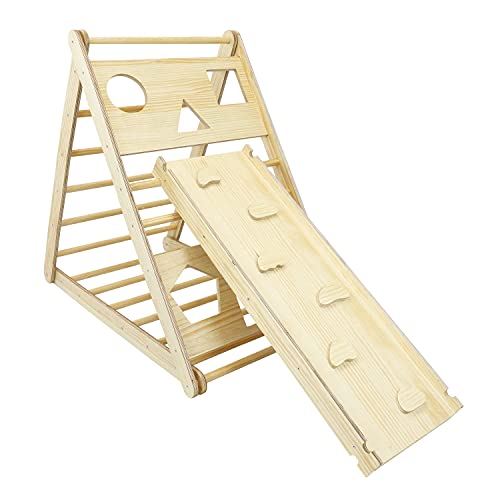Extra-Large Wooden Triangle Climber with Reversible Climbing Ramp/Slide, Multifunctional 3-Way Climbing Triangle for Kids Toddlers Indoor Play Activity Structure, CPSA Certified