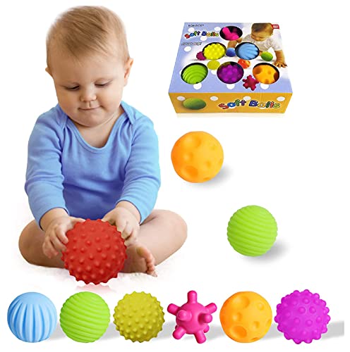 Sensory Balls for Baby Multi-Textured & Multicolor Baby Balls Gift Sets, Massage Stress Relief Water Bath Toys Spikey Sensory Toys Squeeze Ball 6 Month Baby Toys for Kids Toddlers(6 Pack)