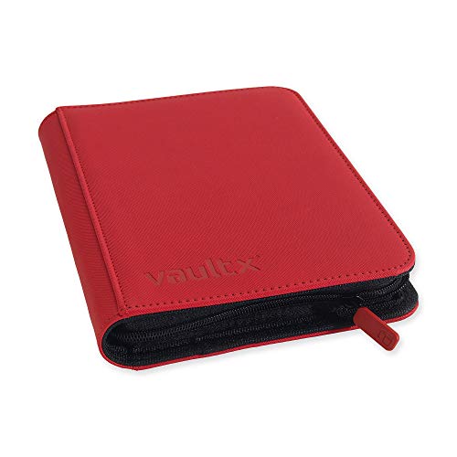 Vault X Premium Exo-Tec Zip Binder - 4 Pocket Trading Card Album Folder - 160 Side Loading Pocket Binder for TCG (Red)