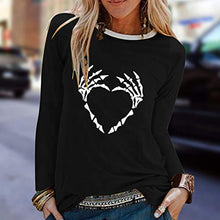 Load image into Gallery viewer, TOPUNDER Womens Halloween Print Shirts O-Neck Long Sleeve Top Loose T-Shirt Blouse Black
