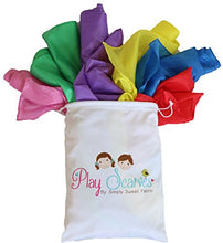 Load image into Gallery viewer, Simply Sweet Fabric Play Scarves + Storage Bag for Easy Clean Up : Perfect for Kids Pretend and Creative Play , Dress Up and Childhood Fun , 35&quot; Large Bundle of 6 Bright Colored Polyester Silks
