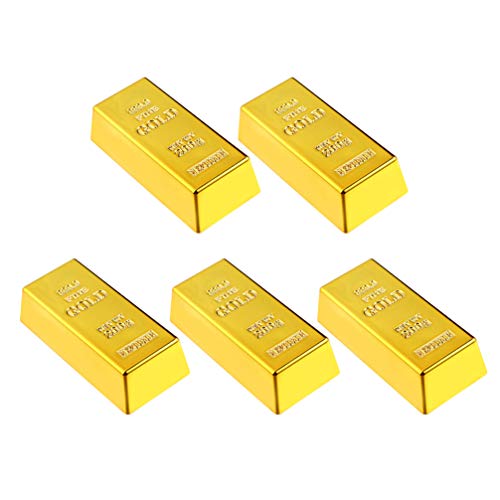 Garneck 5pcs Plastic Fake Gold Bar Golden Brick Bullion Simulation Golden Bar Props Pirate Treasure Novelty Gift Hunting Game Supplies