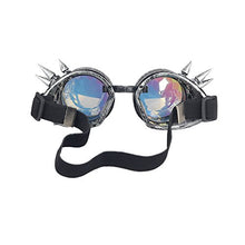 Load image into Gallery viewer, FUT Festivals Chrome Vintage Frame Steamopunk Goggles Rainbow Lenses with Kaleidoscope Crystal Lenses
