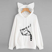 Load image into Gallery viewer, Amiley Women Fall Hoodies,Women Cute Printed Cat Ears Drawstring Hoodie Pullover Hooded Sweatshirt with Pocket (X-Large, White)
