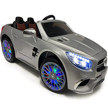 Load image into Gallery viewer, Americas Toys Kids Car with Remote Control, Mp4 Touch Screen, LED Wheels, Leather Seat  Licensed Electric Car for Kid to Drive, Open Trunk, Pull Handle, Compatible with Mercedes Benz Painted Silver
