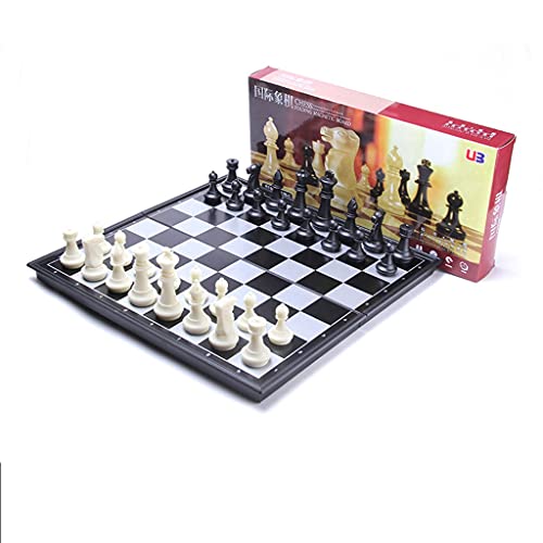 XXZY Chess Set Magnetic Black and White International Chess Travel Folding Board Game Portable Adult Child Birthday (Color : Black)