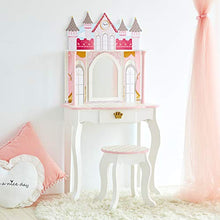 Load image into Gallery viewer, Teamson Kids Pretend Play Kids Vanity Table and Chair Vanity Set with Mirror Makeup Dressing Table with Drawer Castle Play Set with Accessories for Girls Dreamland Castle Play Vanity Set White Pink
