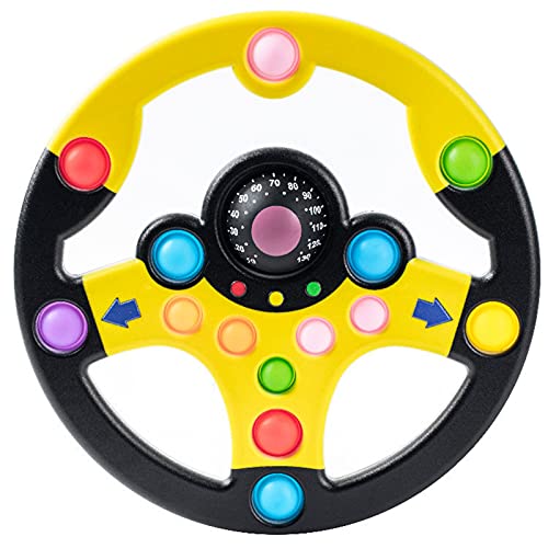shleyqin Kids Steering Wheel Toy Electric Children's Educational Simulation Steering Wheel Toy Driving Controller Portable Simulated Driving Steering Wheel Toy with Light Music (Black&Yellow)