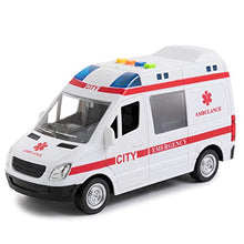 Load image into Gallery viewer, Ambulance Toy Car &amp; 2 Toy Figures with Light &amp; Siren Sound Effects - Friction Powered Wheels &amp; LED Lights - Heavy Duty Plastic Rescue Vehicle Toy for Kids &amp; Children by Toy To Enjoy
