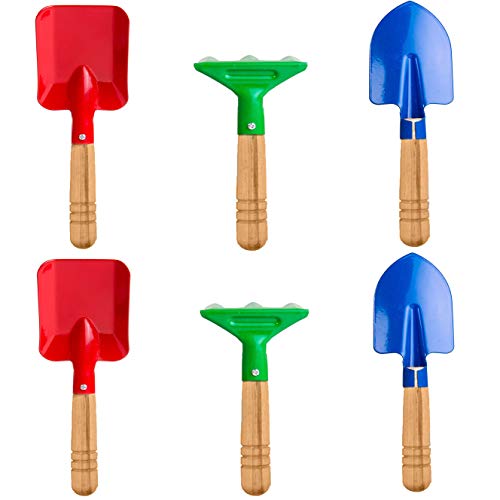 Delphinus Kids Gardening Tools Set, 6PCS Gardening Tools for Kids Metal with Sturdy Wooden Handle Safe Gardening Tools 8