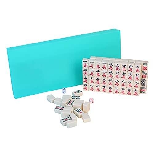 Professional Chinese Mahjong Game Set, 144PCS White Mini Majong Tile Set with Box and Handbag, 4 Dice, 1 Mat, Complete Majong Game Sets for Travel Party Family Game