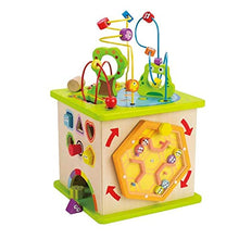 Load image into Gallery viewer, Country Critters Wooden Activity Play Cube by Hape | Wooden Learning Puzzle Toy for Toddlers, 5-Sided Activity Center with Animal Friends, Shapes, Mazes, Wooden Balls, Shape Sorter Blocks and More
