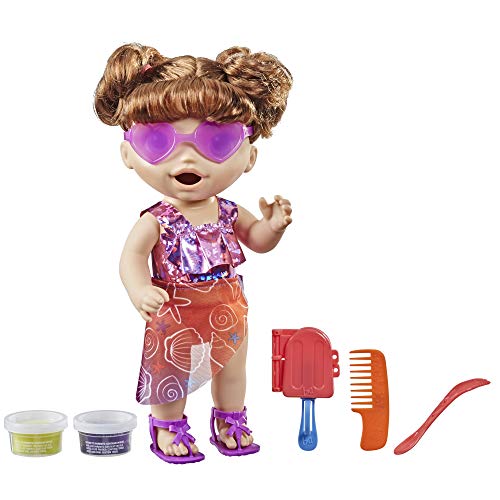 Baby Alive Sunshine Snacks Doll, Eats and Poops, Summer-Themed Waterplay Baby Doll, Ice Pop Mold, Toy for Kids Ages 3 and Up, Brown Hair