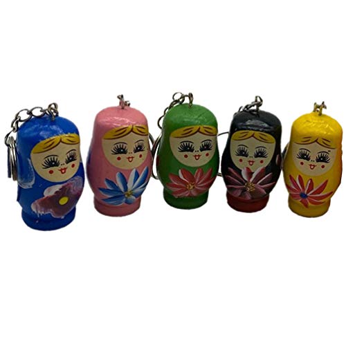 Happyyami 5Pcs Russian Nesting Dolls Key Chains Wood Matryoshka Doll Key Ring Charms Decorative Drawing Pendant for Bag Kids Decor (Random Color)