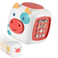 YOOYID Baby Toy Activity Cube Musical Cow with Vehicle Educational Number Learning for Toddlers 9-12 Months (Cow)