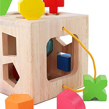 Load image into Gallery viewer, Wooden Shape Sorter Cube Toy with 12 Colorful Wood Geometric Shape Blocks and Carrying Strap Sorting Box Classic Developmental Learning Matching Gifts Classic Toys for Toddlers Baby Kids Age 3+
