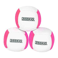 Zeekio Lunar Juggling Balls - [Set of 3], Professional UV Reactive, 6-Panel Balls, Synthetic Leather, Millet Filled, 110g Each, White/Pink