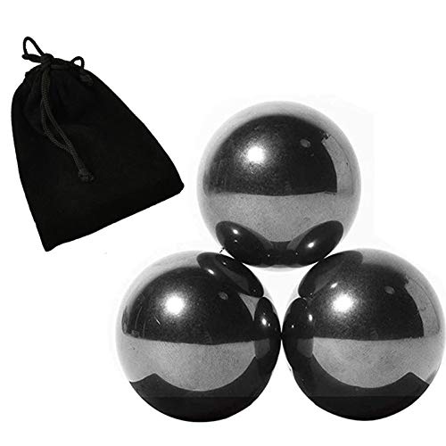 NICO SEE WONDER 1.34 Inch 34mm Black Magnetic Balls, 3Pieces Magnets Toys with Bag, Hematite Magnetic Rattlesnake Egg.