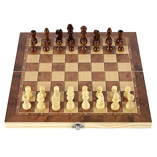 NUOBESTY Small Wooden Chess Set Multifunctional Black and White Checkers 3 in 1 Chess Folding Chess Travel Set
