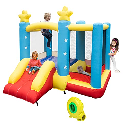 LOPJGH Bounce House with Blower,Kids Inflatable Jumping Castle with Slide Children's Party Theme Park (Blue, 102x 106 x 87 inches)