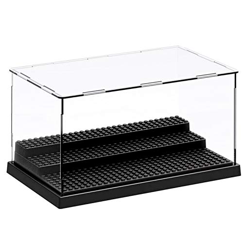 AELS 3-Level Acrylic Display Case, Dustproof Showcase for Collection Bricks Blocks Toys Models Minifigures Building, Clear, Removable, Black