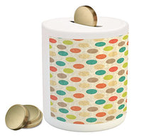 Load image into Gallery viewer, Ambesonne Retro Piggy Bank, Colorful Pattern with Striped Circles on Grungy Background Funky Abstract and Spotty, Printed Ceramic Coin Bank Money Box for Cash Saving, Multicolor
