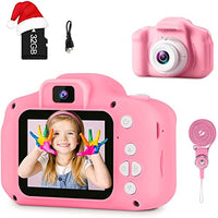 GKTZ Toys for Girls Age 3-8, Kids Selfie Camera 12MP Video Camcorder Toys for Toddler, Birthday Gift for 3 4 5 6 7 8 Year Old Girls with 32GB SD Card - Pink