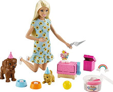 Load image into Gallery viewer, Barbie Doll (11.5-inch Blonde) and Puppy Party Playset with 2 Pet Puppies, Dough, Cake Mold and Accessories, Gift for 3 to 7 Year Olds
