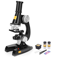 Jopwkuin Microscope for Kids, Microscope Kit Provide High Magnification Educational Tools Laboratory Accessory for Toys and Present for Children((Black))