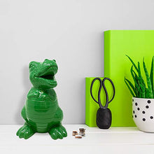 Load image into Gallery viewer, Isaac Jacobs Ceramic Dinosaur Money Bank, T-Rex Piggy Bank, Dino Room Decor, Coin Bank, Gift for Boys or Girls, Tyrannosaurus (Green)
