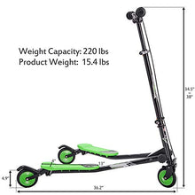 Load image into Gallery viewer, Scooter for Kids, 3 Wheels Foldable Swing Scooter Push Drifting Wiggle Scooter with Adjustable Handle (Green)
