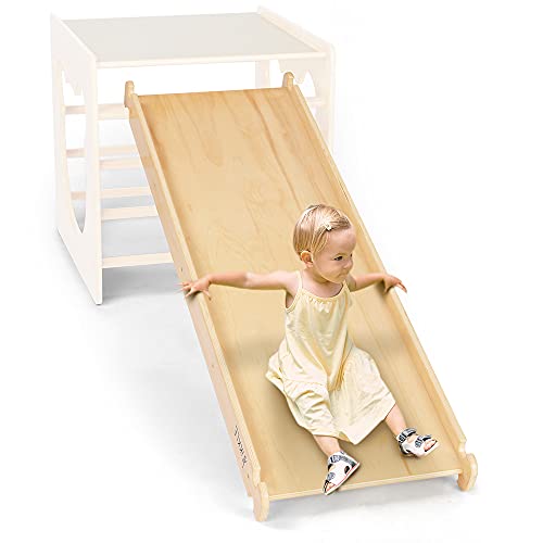 ikkle Climbing Ramp and Slide (Ramp Only), Reversible Wooden Slide Kids' Indoor Outdoor Climbers with Strong Bearing Capacity, Smooth Surface, Guard Side Plate