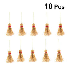 Load image into Gallery viewer, HEALLILY Mini Broom Straw Craft Decoration Artificial Brooms with Red Rope Witches Accessory for Halloween Party 10Pcs 9.54x4 x2cm
