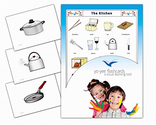 Yo-Yee Flash Cards - Kitchen Utensils Picture Cards - Vocabulary Picture Cards for Language Development - Including Teaching Activities and Game Ideas