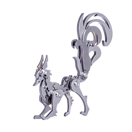 Haoun 3D Metal Puzzle Model DIY Assembly Animal Model Stainless Steel Model Kit Jigsaw Puzzle Brain Teaser Educational Toy, Desk Ornament - Nine-Tailed Fox