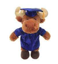 Load image into Gallery viewer, Plushland Moose Plush Stuffed Animal Toys Present Gifts for Graduation Day, Personalized Text, Name or Your School Logo on Gown, Best for Any Grad School Kids 12 Inches(Royal Cap and Gown)
