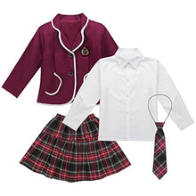 Load image into Gallery viewer, JEEYJOO Girls Anime Cosplay Costume School Uniform Outfits Long Sleeve Jacket Shirt Tie Skirt Set Burgundy 5-6
