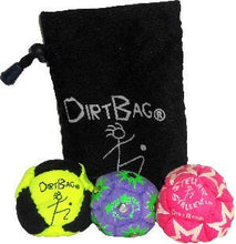 Load image into Gallery viewer, Dirtbag All Star Footbag Hacky Sack 3 Pack with Pouch, 100% Handmade, Premium Quality, Bright Vivid Colors, Signature Carry Bag - Fluorescent Yellow/Black
