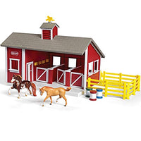 Breyer Stablemates Red Stable and Horse Set | 12 Piece Play set with 2 Horses | 11.5