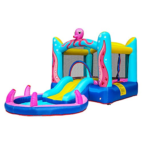 Volowoo Inflatable Water Slide Pool Bounce House,Bounce House Inflatable Jumping Castle Kids Splash Pool Water Slide Jumper Castle for Summer Party (Octopus)