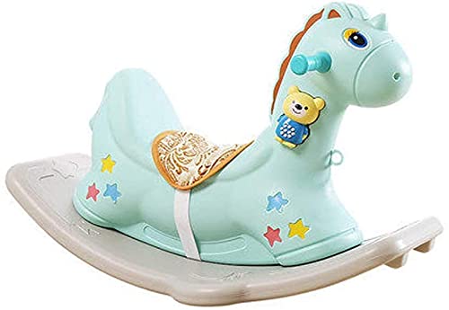 RUIXFLR Baby Rocking Horse with Soft Mat, Children Plastic Rocking Chair with Handle, Birthday, Blue