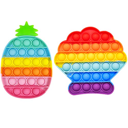 ONEST 2 Pieces Silicone Push Pops Bubbles Fidget Sensory Toy Colorful Pops Fidget Toy Autism Special Needs Stress Reliever Toy (Shell and Pineapple Style)
