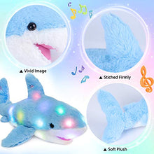 Load image into Gallery viewer, Hopearl LED Musical Stuffed Shark Light up Singing Plush Toy Adjustable Volume Lullaby Animated Soothe Birthday Festival for Kids Toddler Girls, Blue, 11&#39;&#39;
