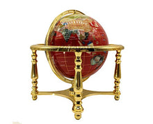 Load image into Gallery viewer, Unique Art 13-Inch Tall Table Top Red Ocean Gemstone World Globe with Gold 4 Leg Stand
