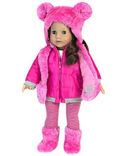 Load image into Gallery viewer, Sophia&#39;s Doll Clothes 4 Pc. Set of Pink Polar Bear Hat, Boots, Fuchsia Jacket &amp; Matching Leggings 18 Inch Doll Winter Outfit: 4 Pc Fuchsia Doll Coat, Leggings, Polar Bear Doll Hat &amp; Boots
