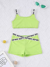 Load image into Gallery viewer, Freebily Kids Girls 3pcs Summer Sports Suit Net Blouse Tank Top with Boyshorts Hip Hop Dance Costume Fluorescent Green 16 Years
