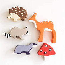 Load image into Gallery viewer, CASSARO Waldorf Wooden Animals Toys - Set of 15 multicolor forest animals and plant life - Handcrafted and hand painted
